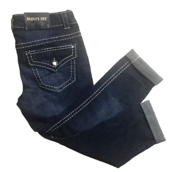Paisley Sky Pants - Paisley Sky Women's Capri Denim Jeans Size 8 Low Rise Embellished NWT